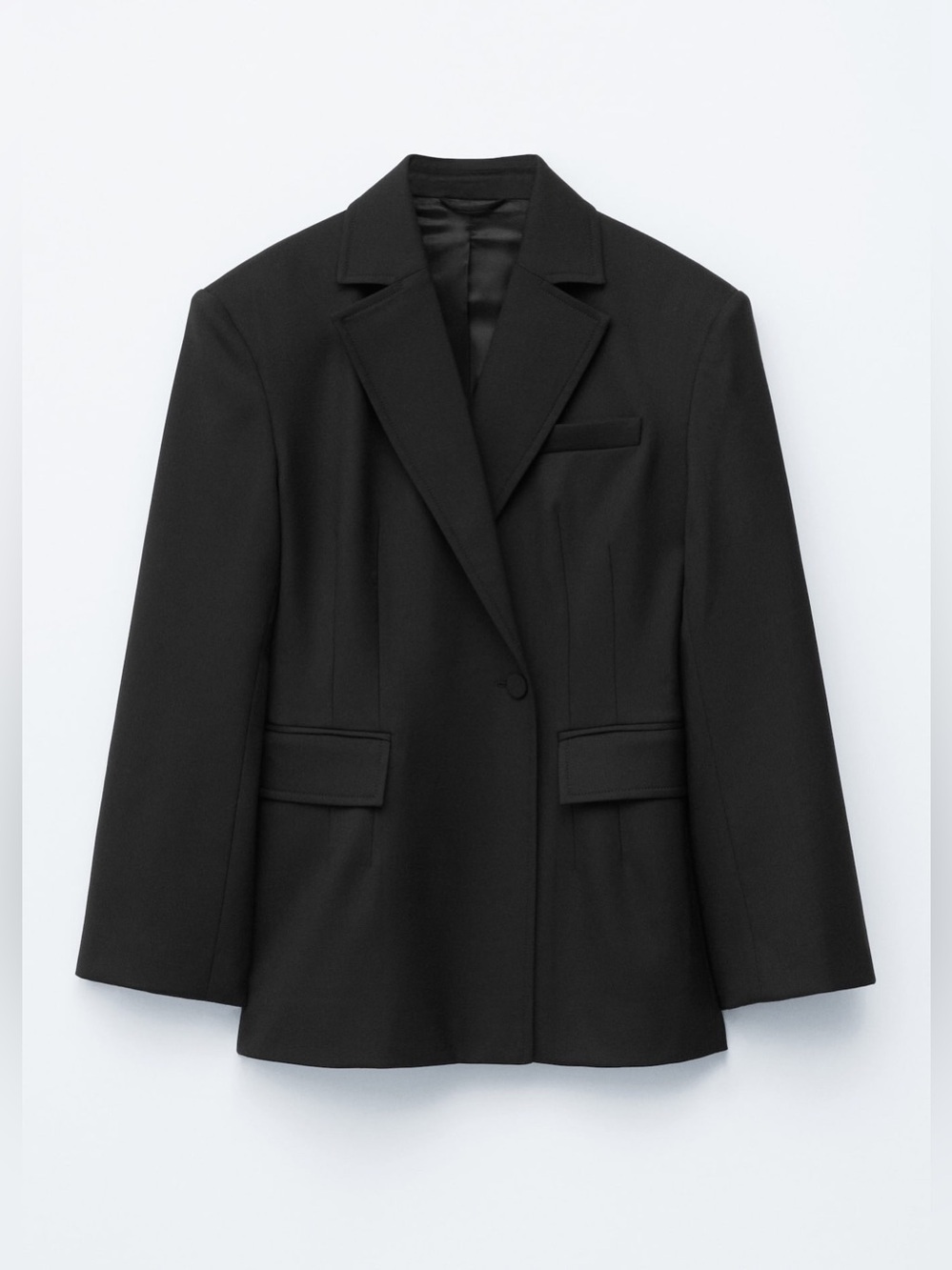 & Other Stories Black Wool Tailored Single-Button Wide Sleeve Blazer Size 6